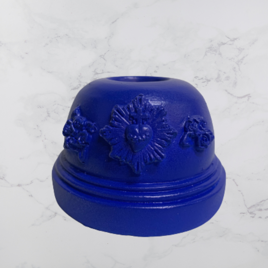 Bougeoir en plâtre coloré bleu indigo