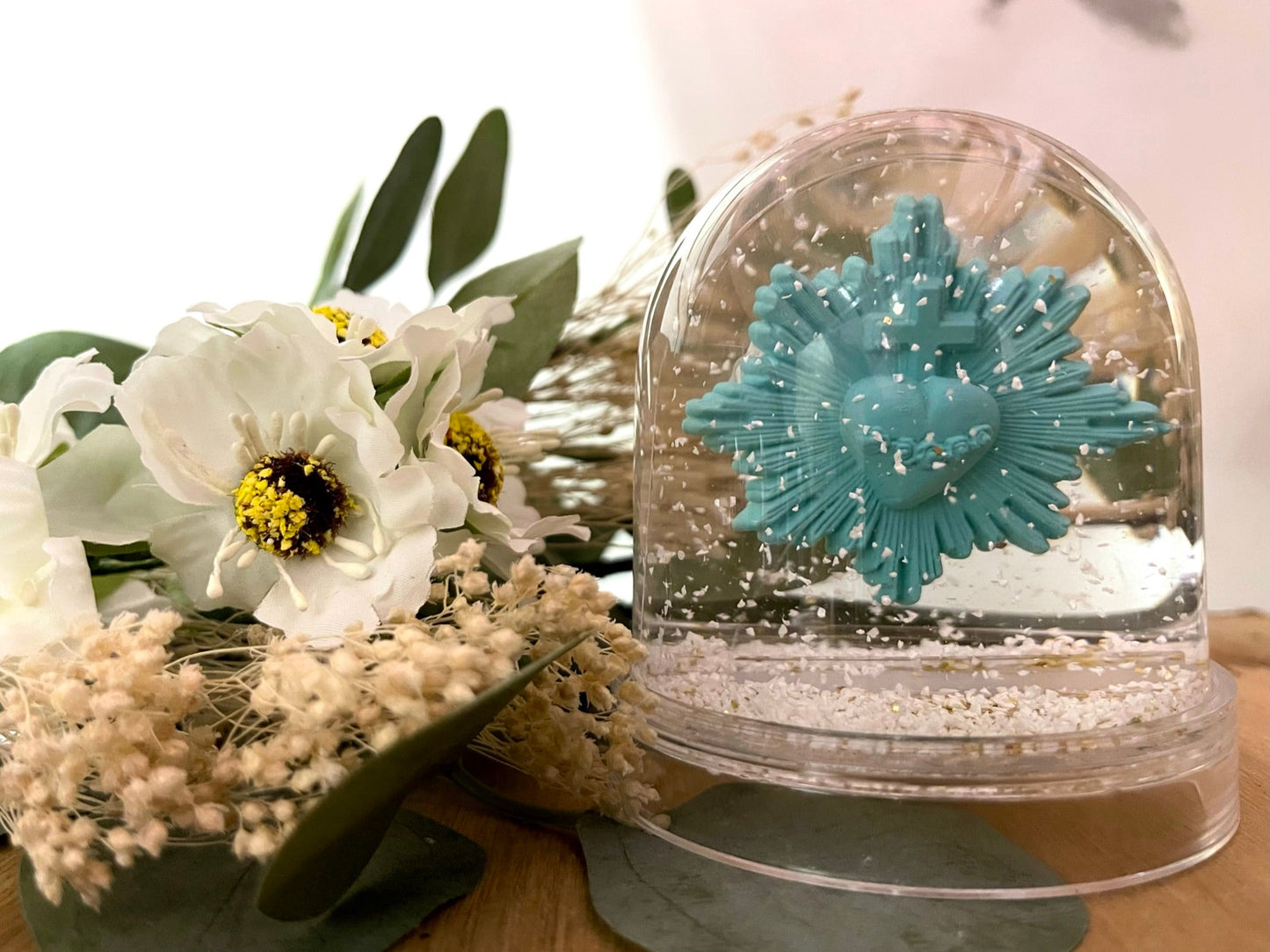 boule à neige ex voto coeur vital bleu glacé