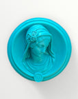 Ex-voto visage de Marie en relief - Selfie bleu splash