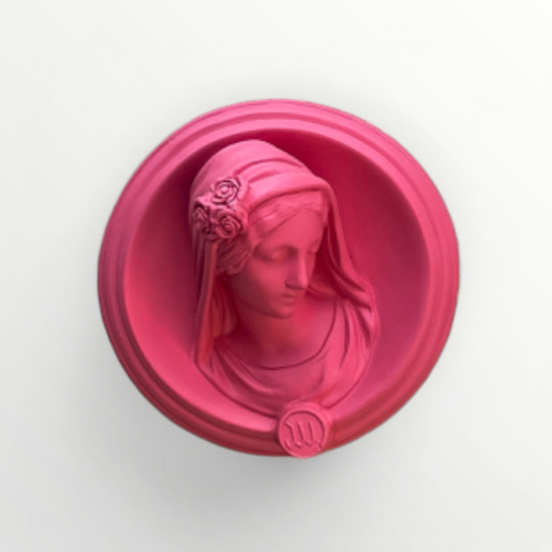 Ex-voto visage de Marie en relief - Selfie rose bazooka
