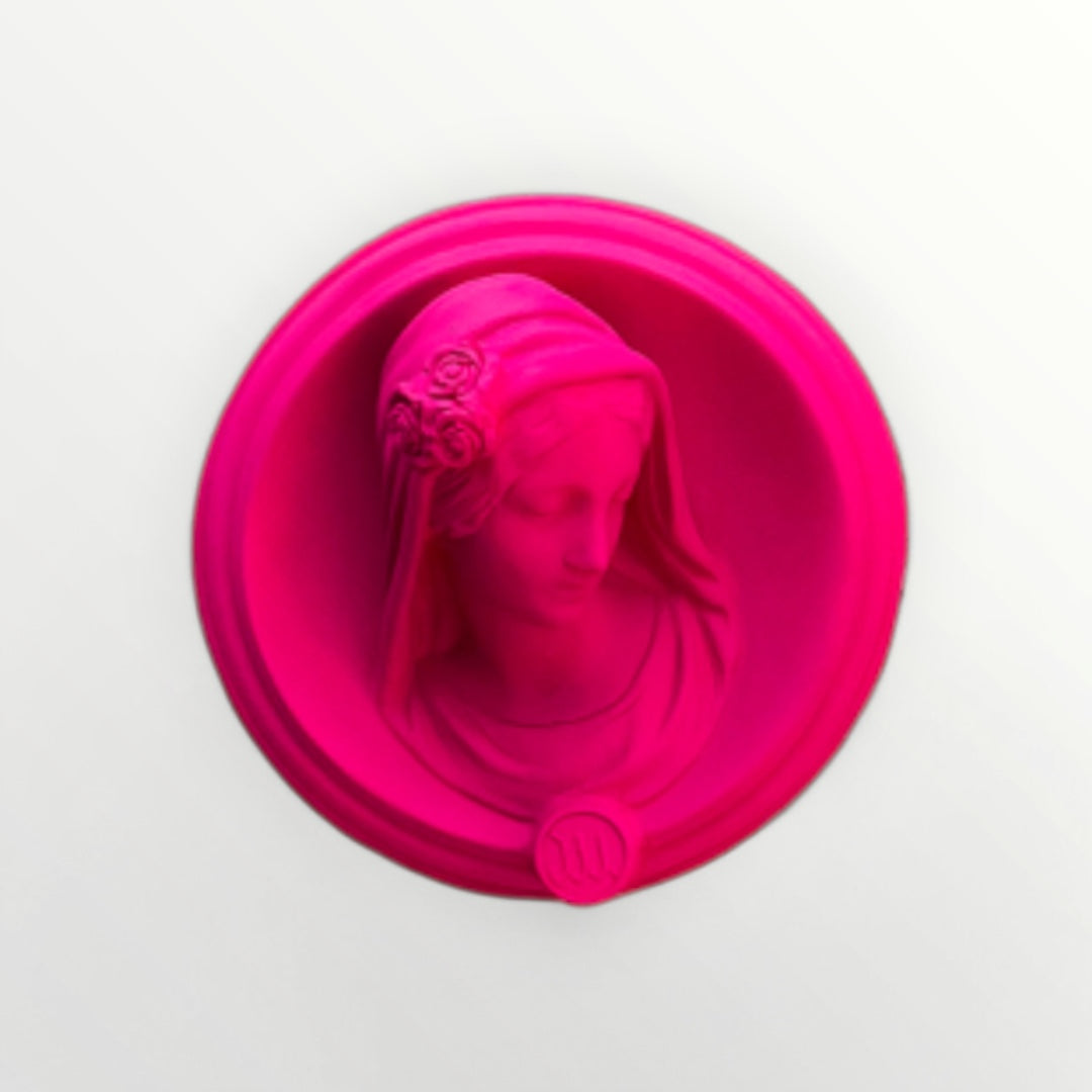 Ex-voto visage de Marie en relief - Selfie rose pink