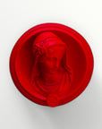 Ex-voto visage de Marie en relief - Selfie rouge carmin
