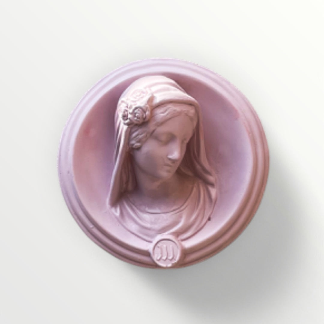Ex-voto visage de Marie en relief - rose poudré