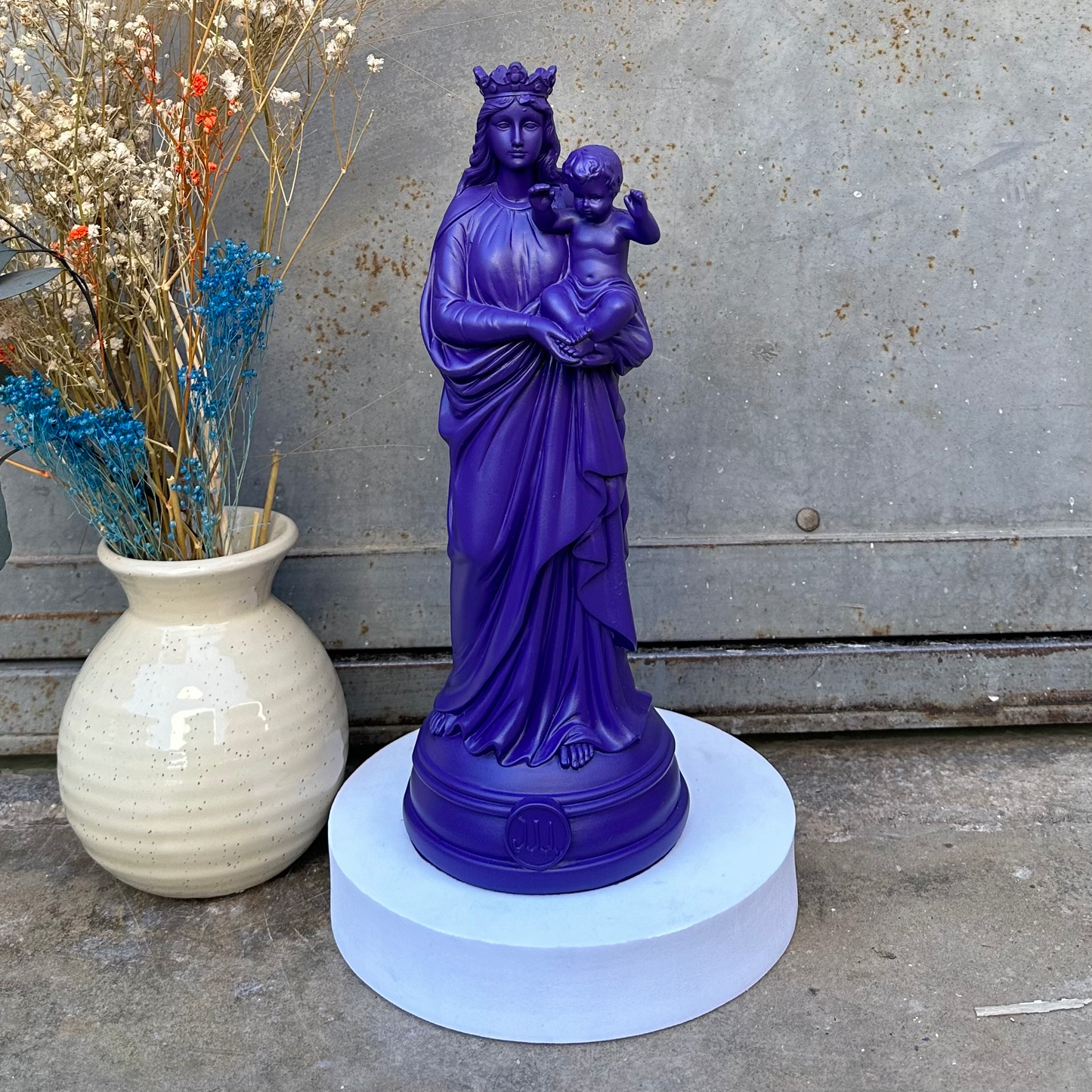Statuette décoration d'intérieur Notre-Dame de la Garde, J'ai vu la Vierge de 30 cm -Couleurs automne/hiver violet
