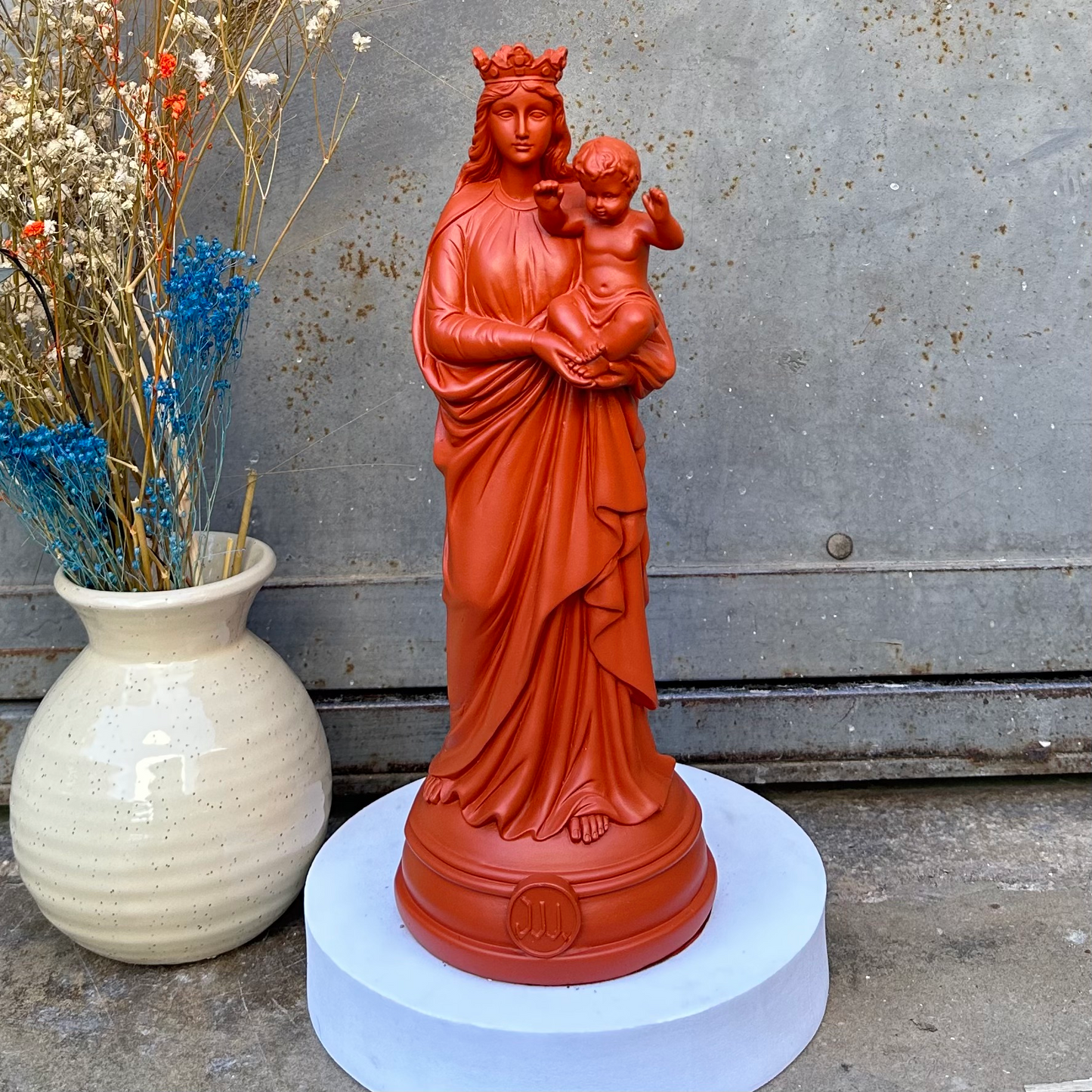 Statuette décoration d'intérieur Notre-Dame de la Garde, J'ai vu la Vierge de 30 cm -Couleurs automne/hiver