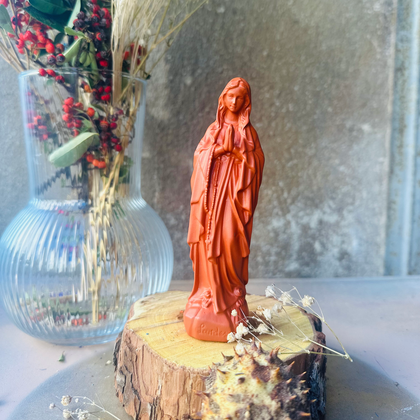 Statuette décoration d'intérieur Vierge Petite Marie Lourdes 12cm - couleurs automne |hiver terracotta