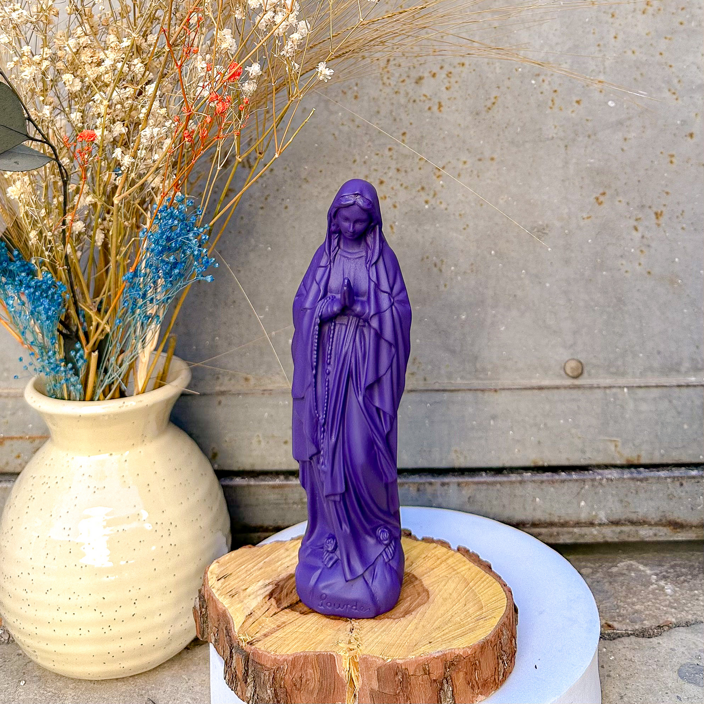 Statuette décoration d'intérieur Vierge Marie Lourdes 18 cm - couleurs automne | hiver violet
