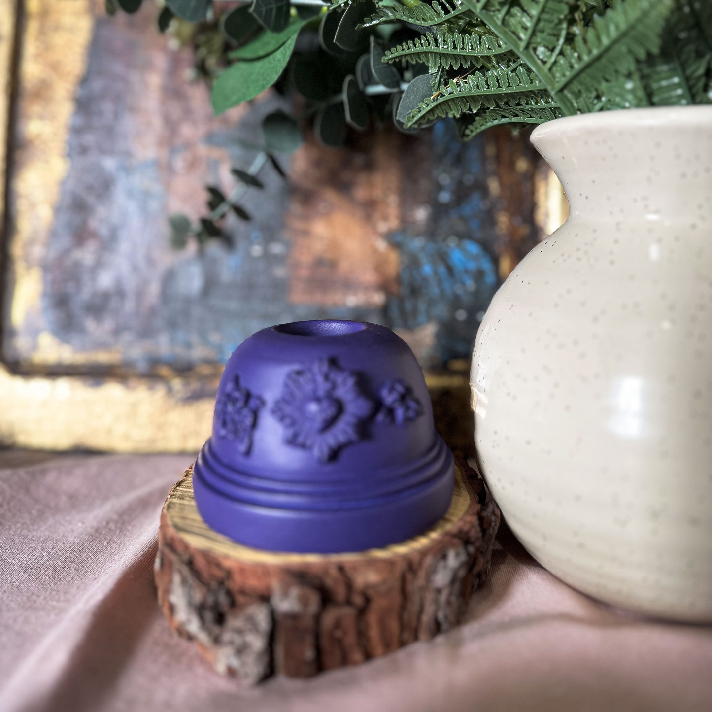Bougeoir ex-voto coeur sacré plâtre - J'ai vu la Vierge - Couleurs de saison Violet