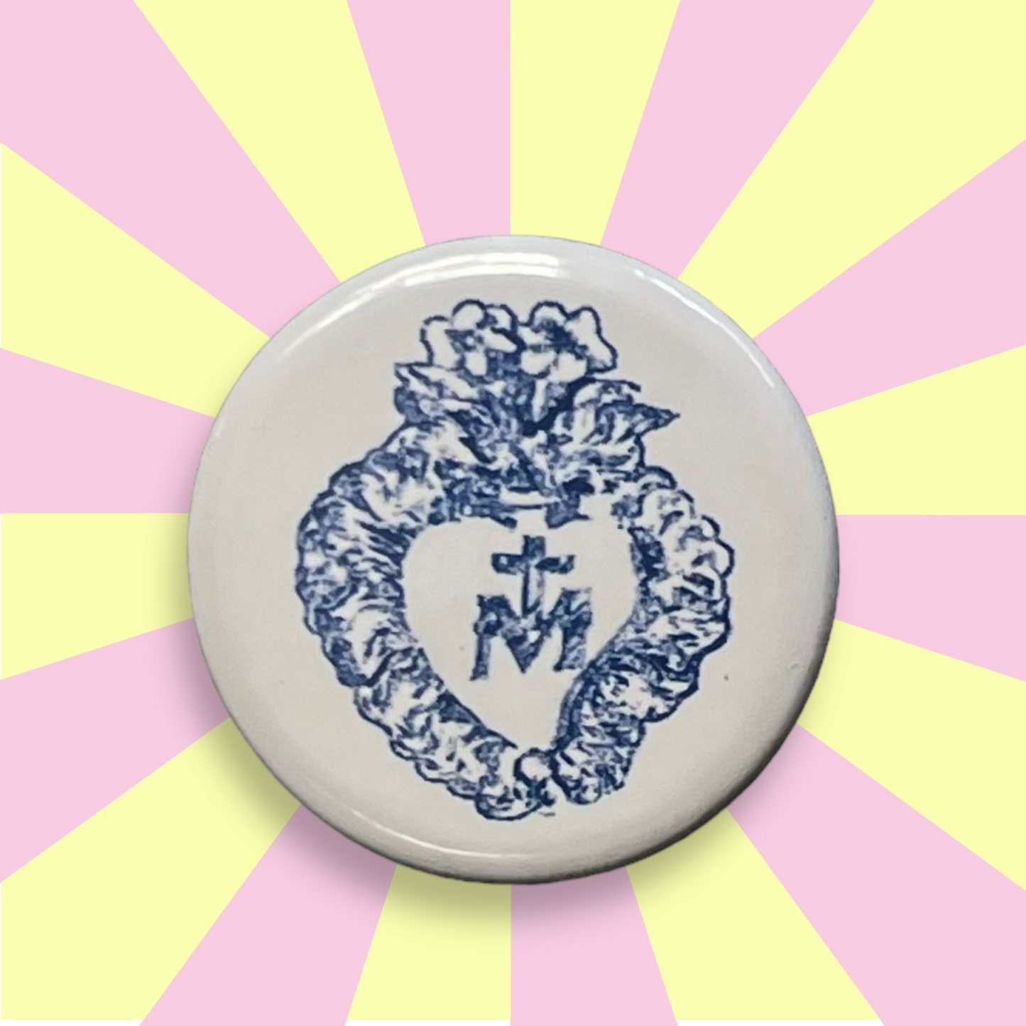Broche & badges bouton rond 25 mm J'ai vu la Vierge coeur de marie marine