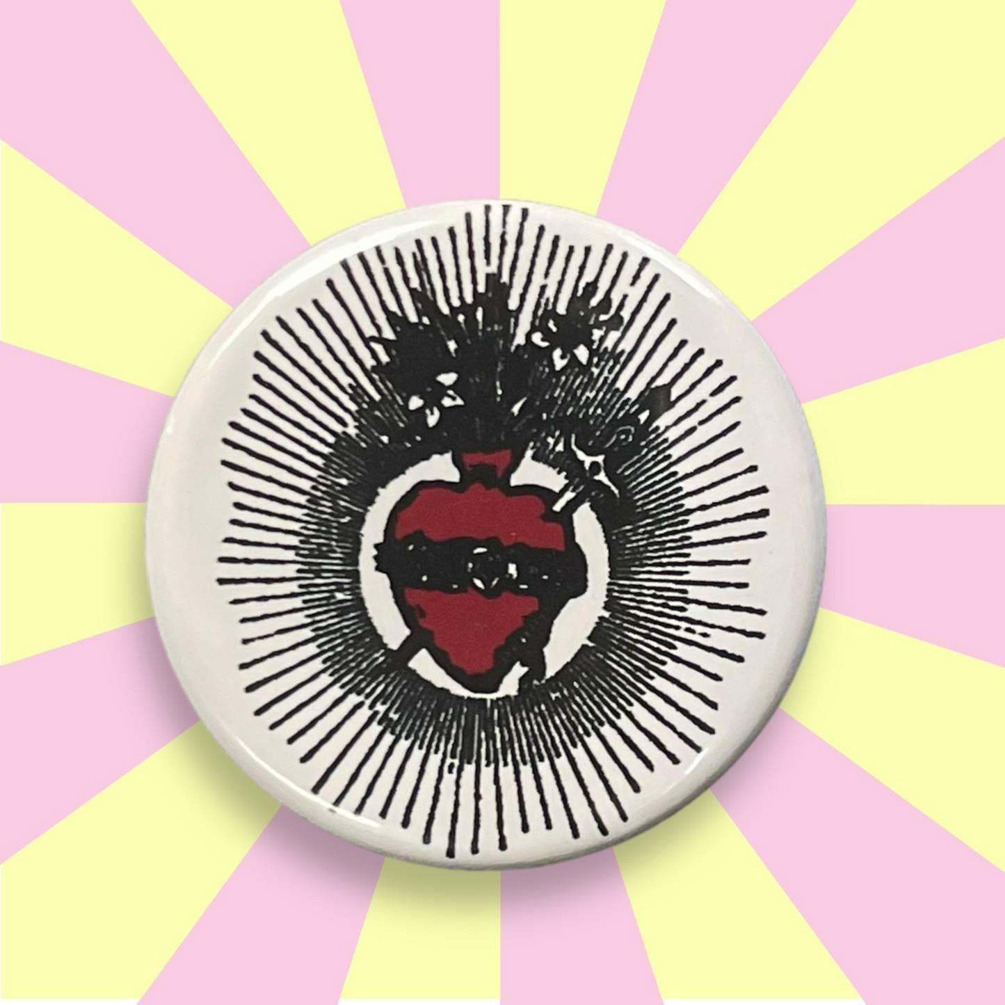 Broche & badge bouton rond J'ai vu la vierge 35 mm coeur passion
