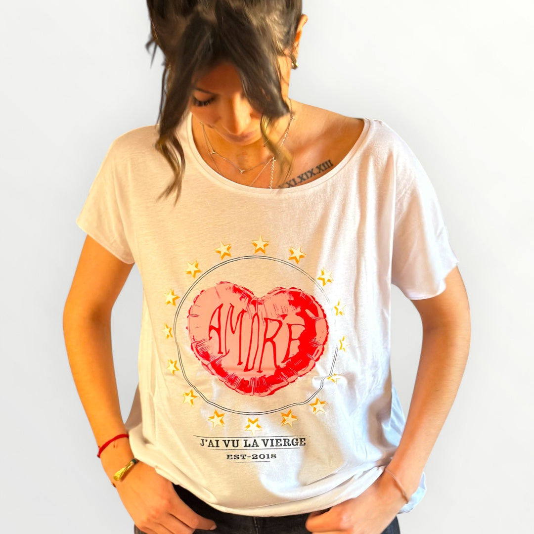 T-shirt col évasé rond manche courte - Amore