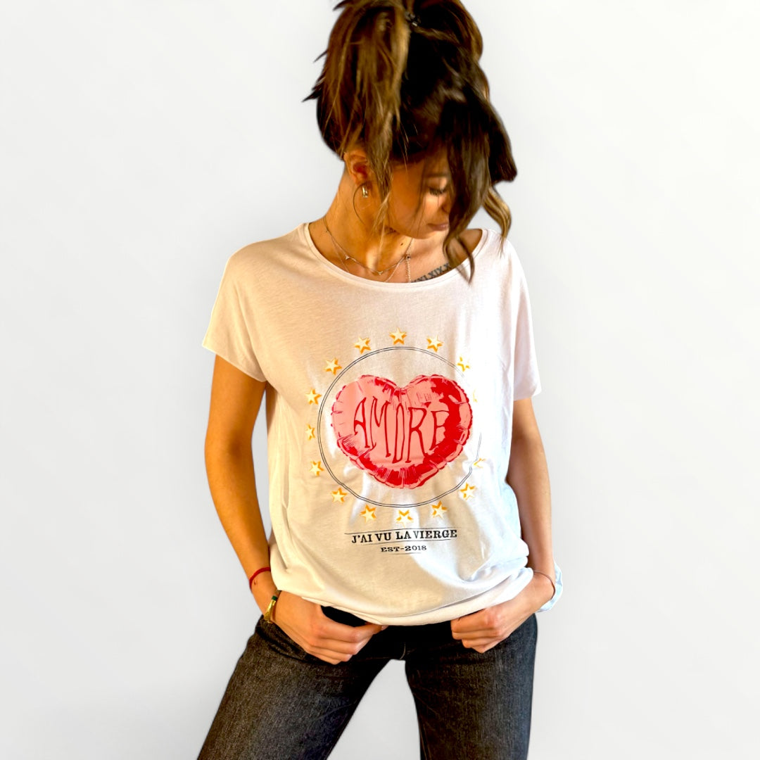 T-shirt col évasé rond manche courte - Amore