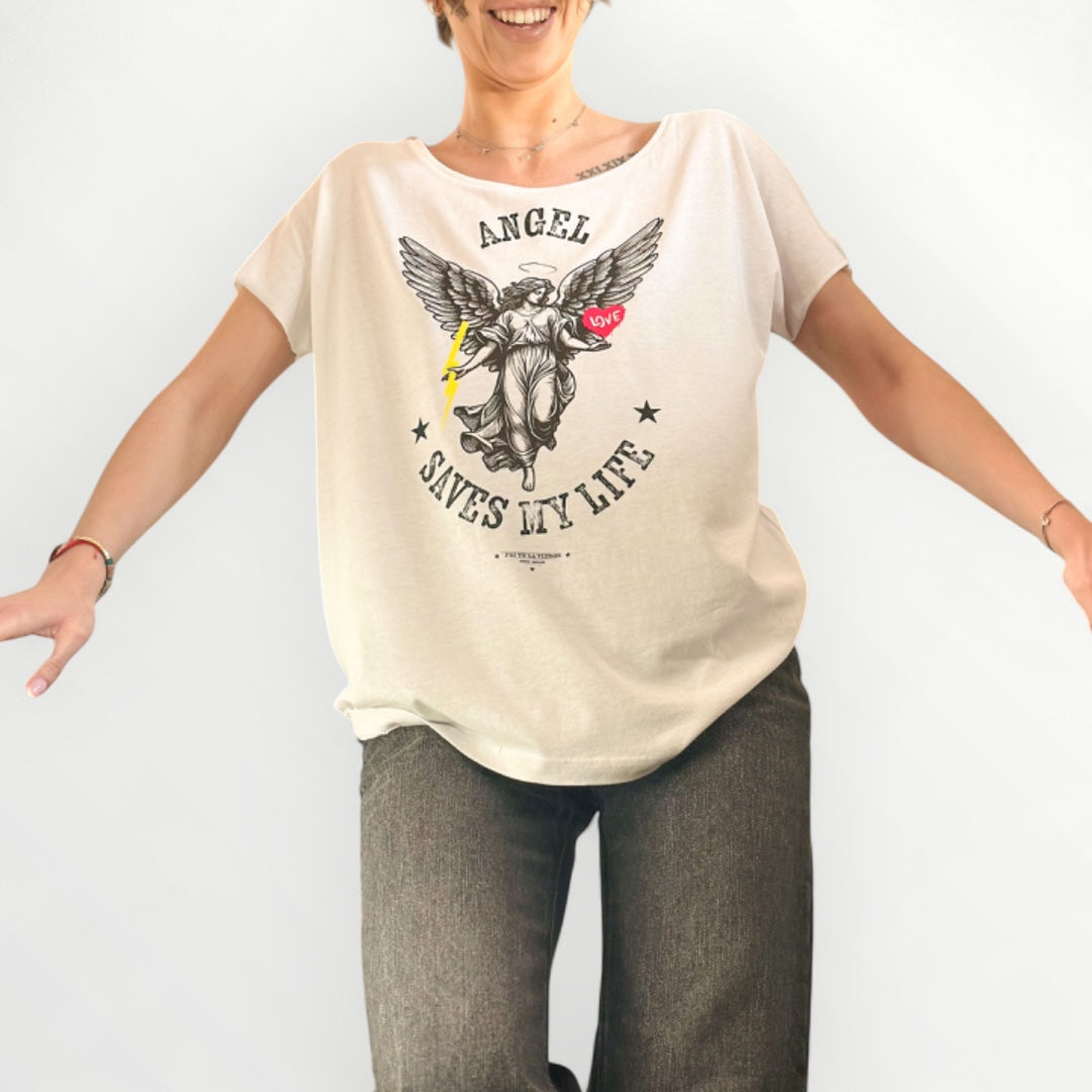 T-shirt col évasé rond manche courte - Angel