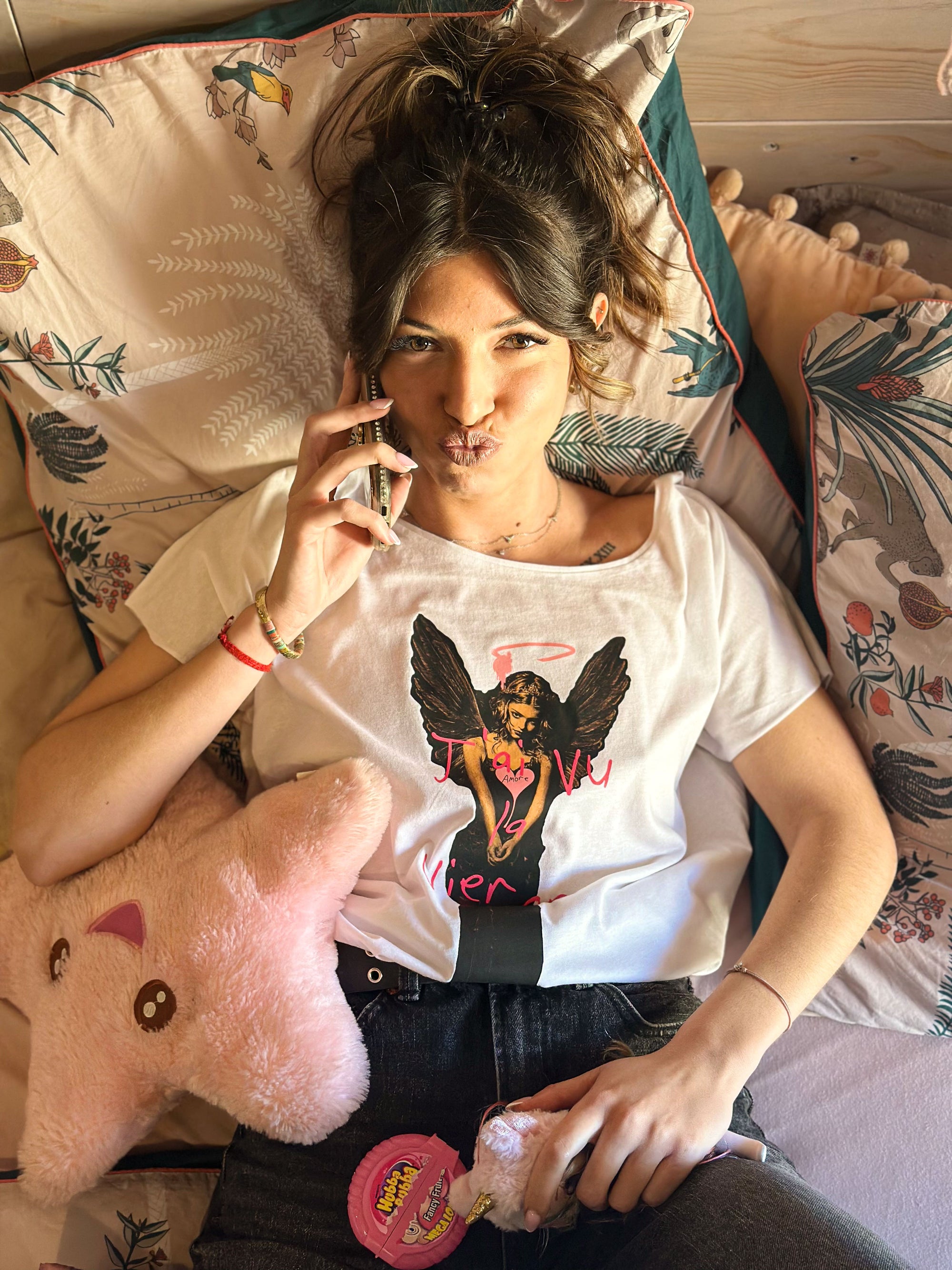 T-shirt col évasé rond manche courte - Black Angel