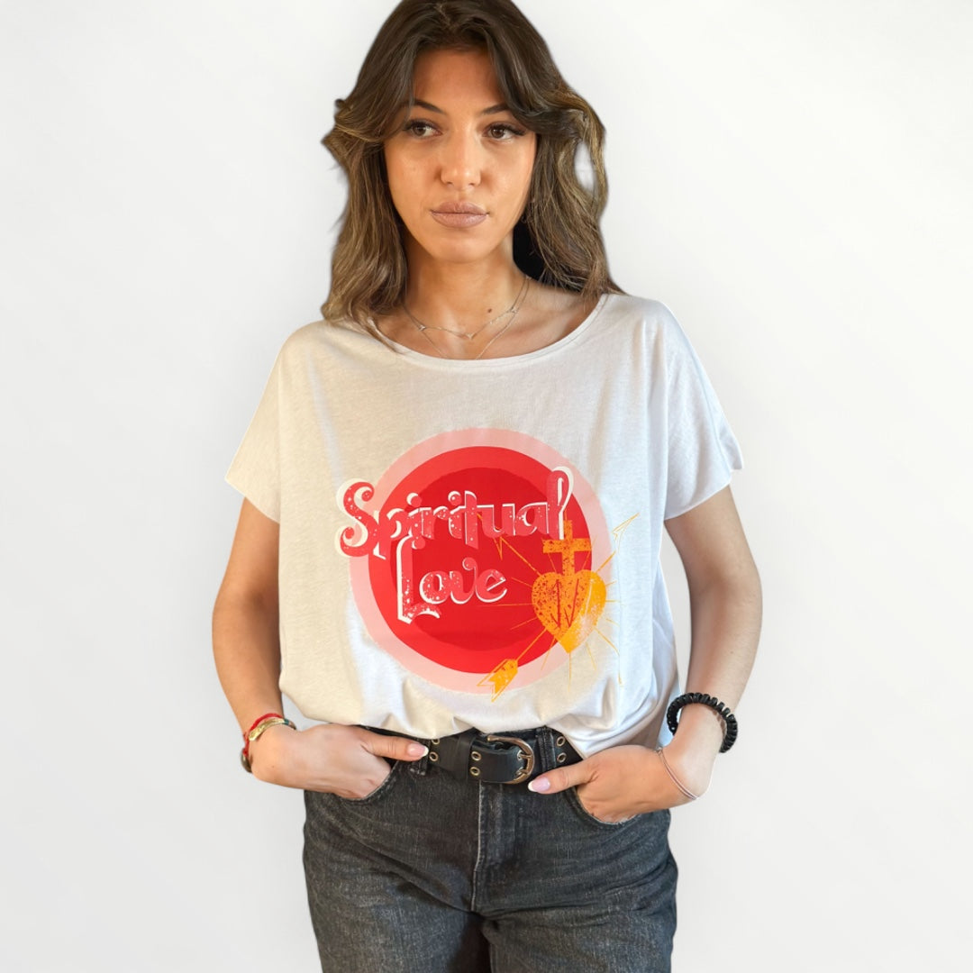 T-shirt col évasé rond manche courte - Spiritual Love