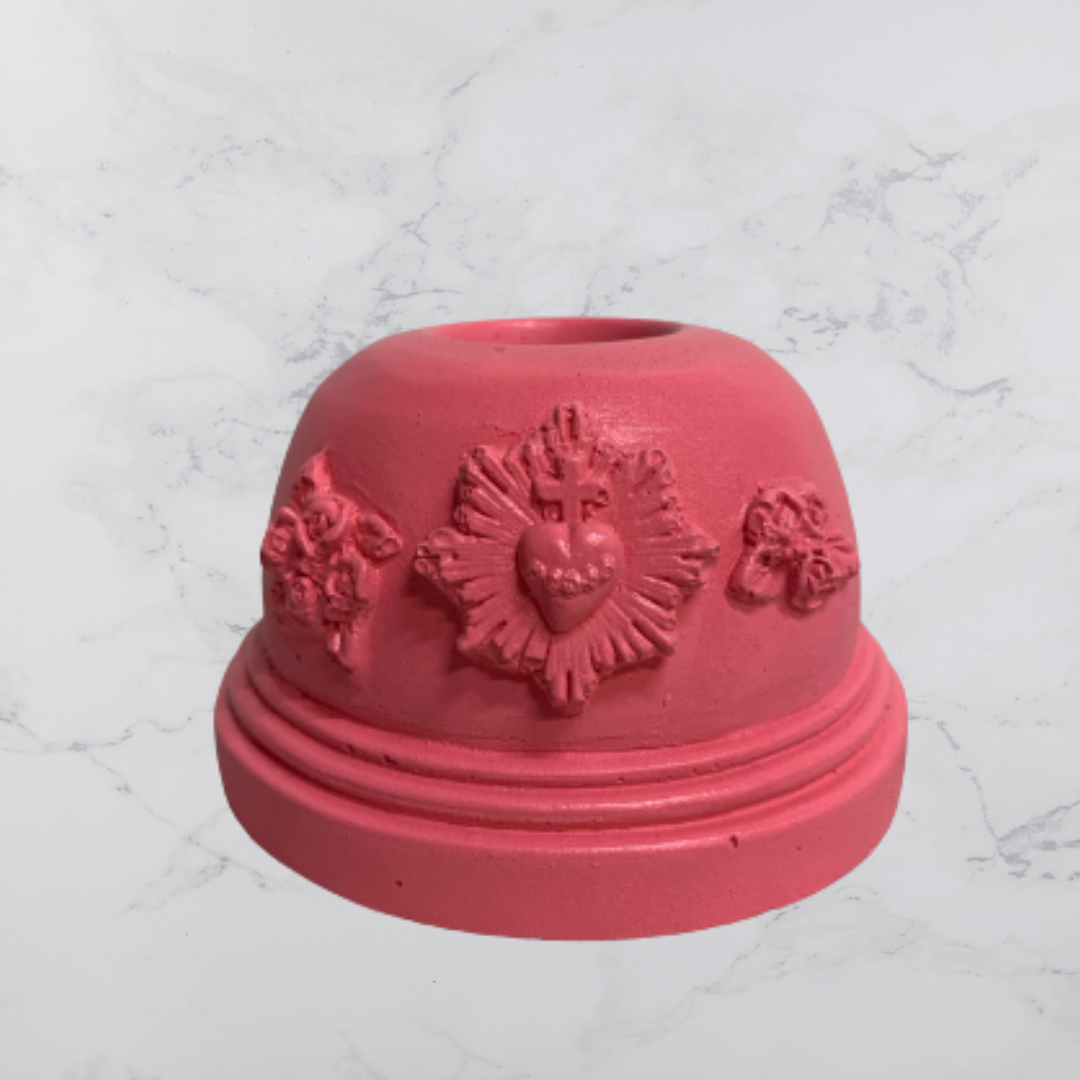 Bougeoir en plâtre coloré rose bazooka