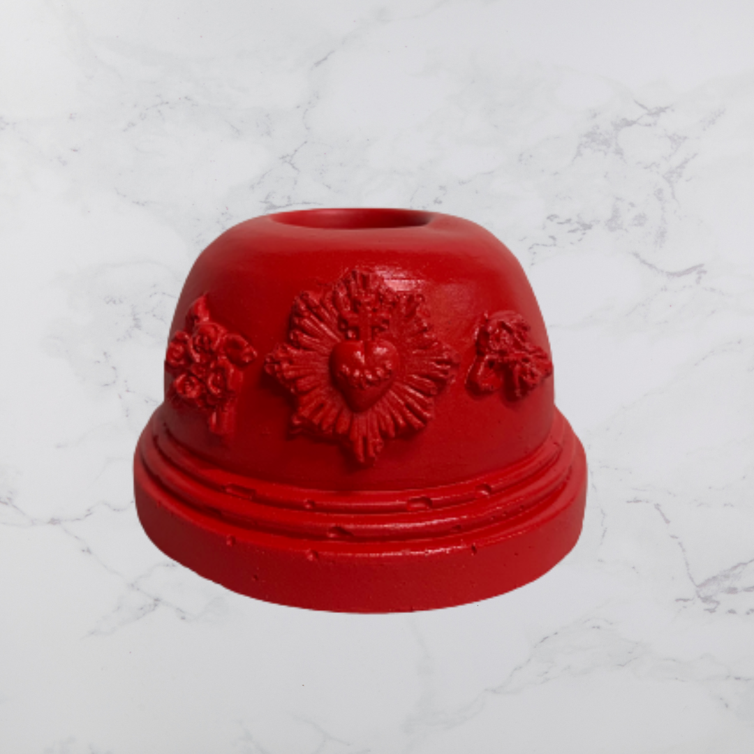 Bougeoir en plâtre coloré rouge tagada