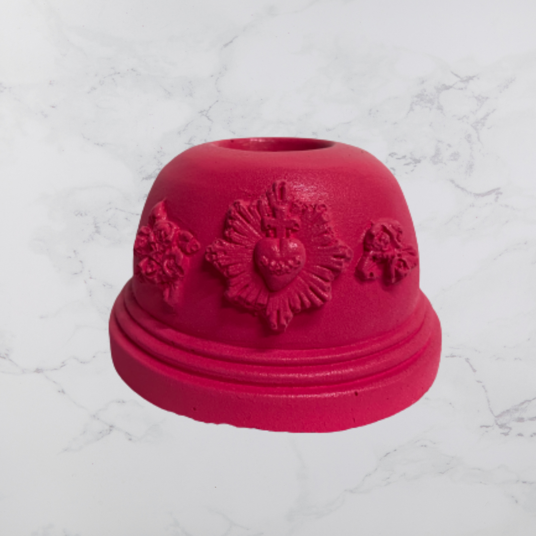 Bougeoir en plâtre coloré rose pink