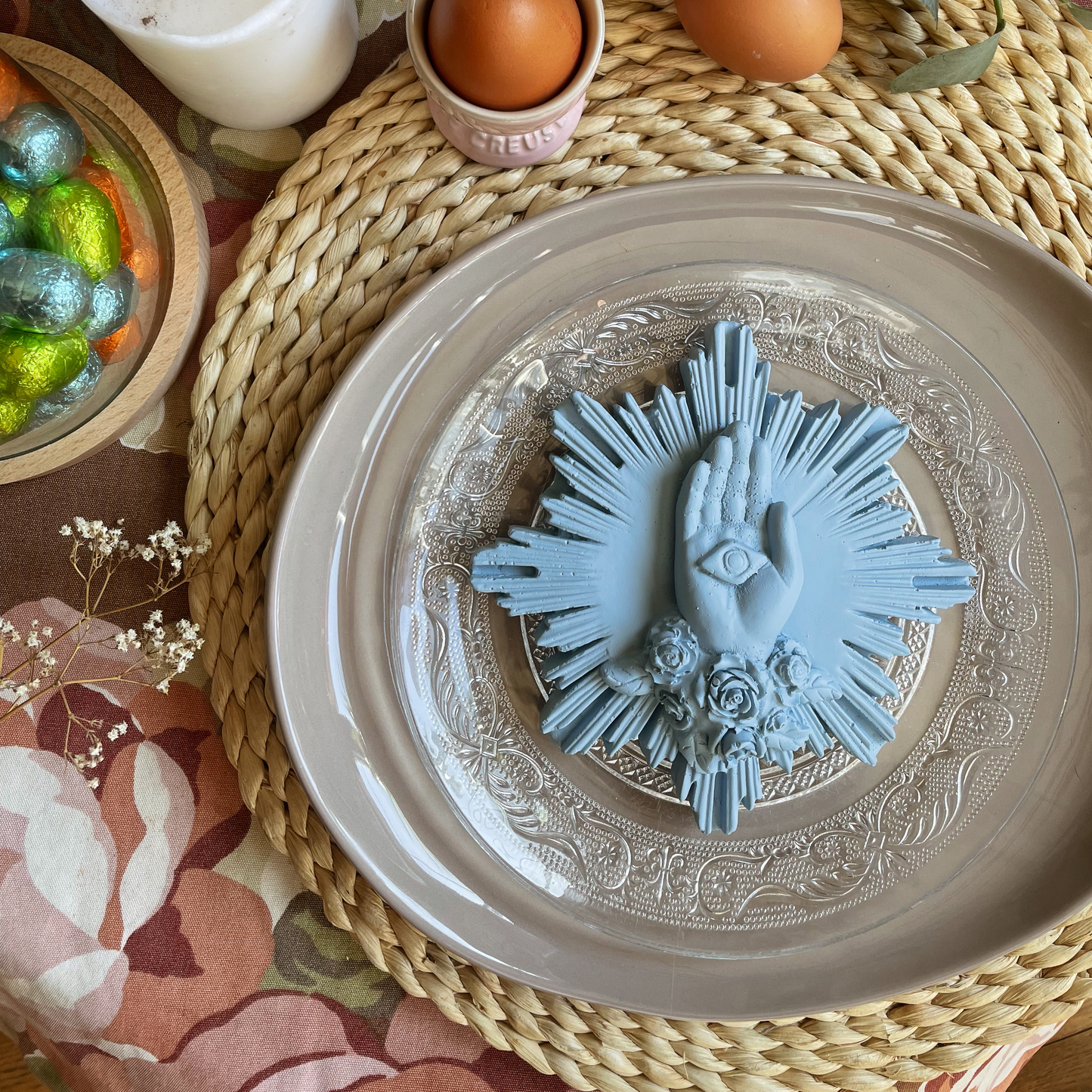Ex-voto main "La main de Marie" - Bleu layette