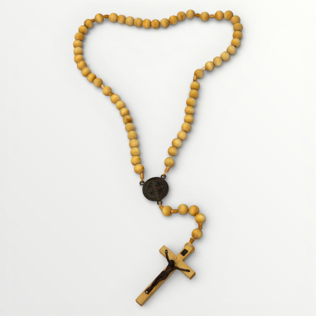Chapelet en bois teinté jaune curry – J’ai vu la Vierge