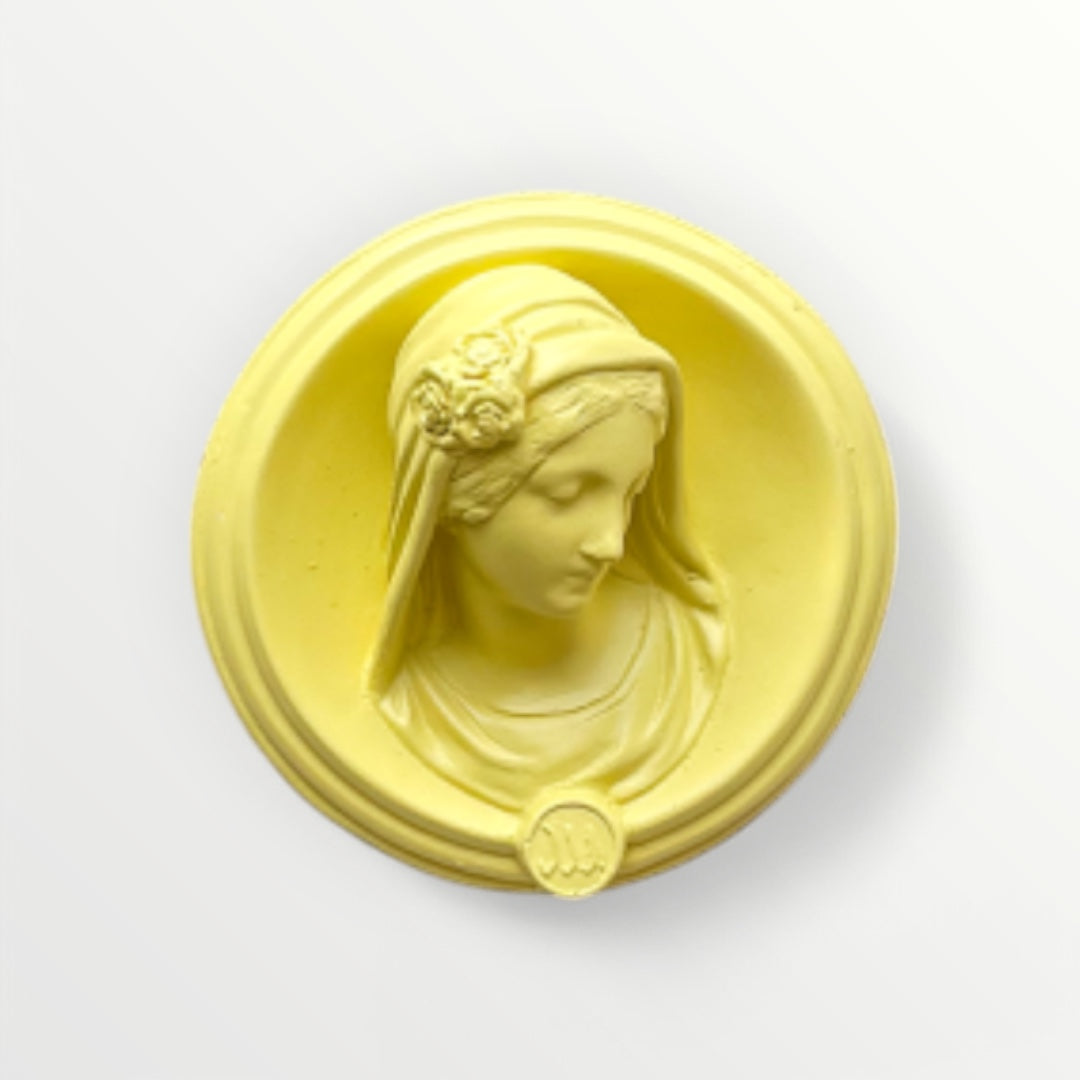 Ex-voto visage de Marie en relief - Selfie jaune citron 
