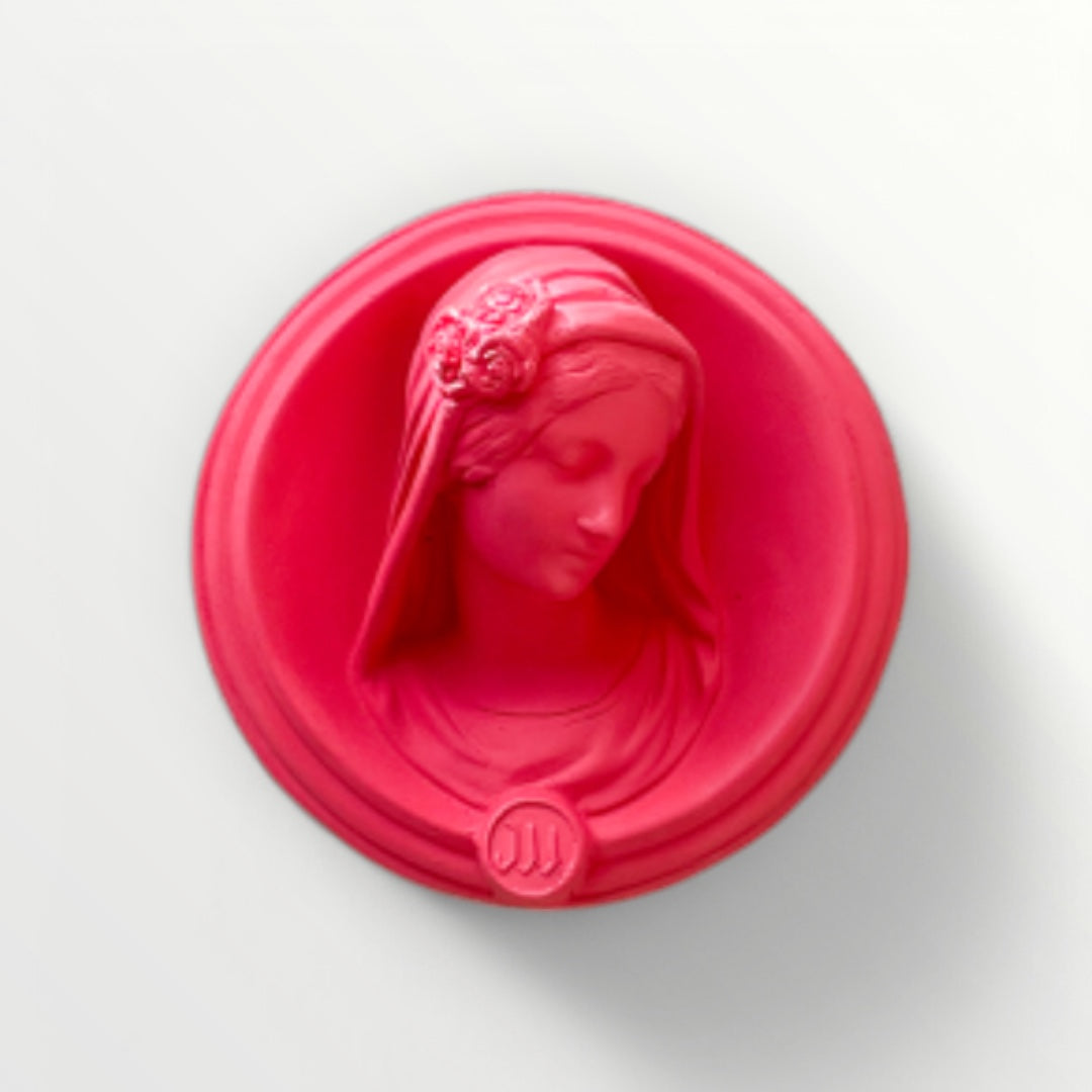 Ex-voto visage de Marie en relief - rose bazooka 

