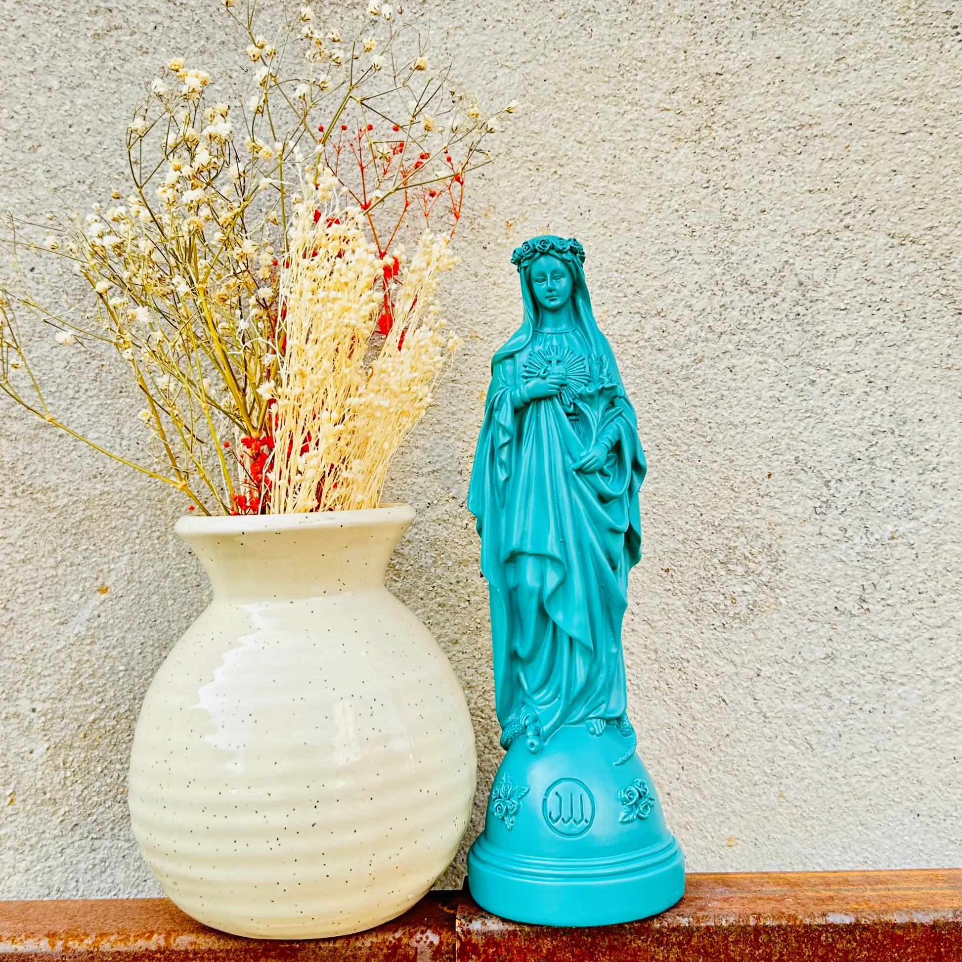 Statuette Marie aux fleurs couleurs Automne | Hiver 2023-2024 Émeraude