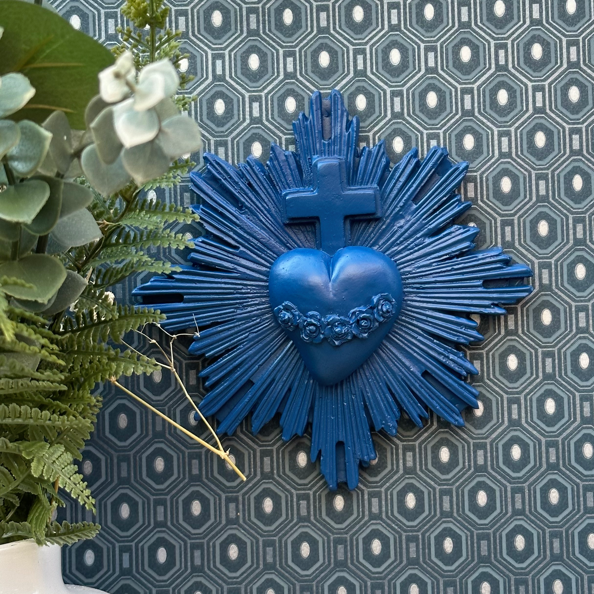 Ex-voto décoration murale Coeur Vital - Couleurs automne / hiver bleu tornade