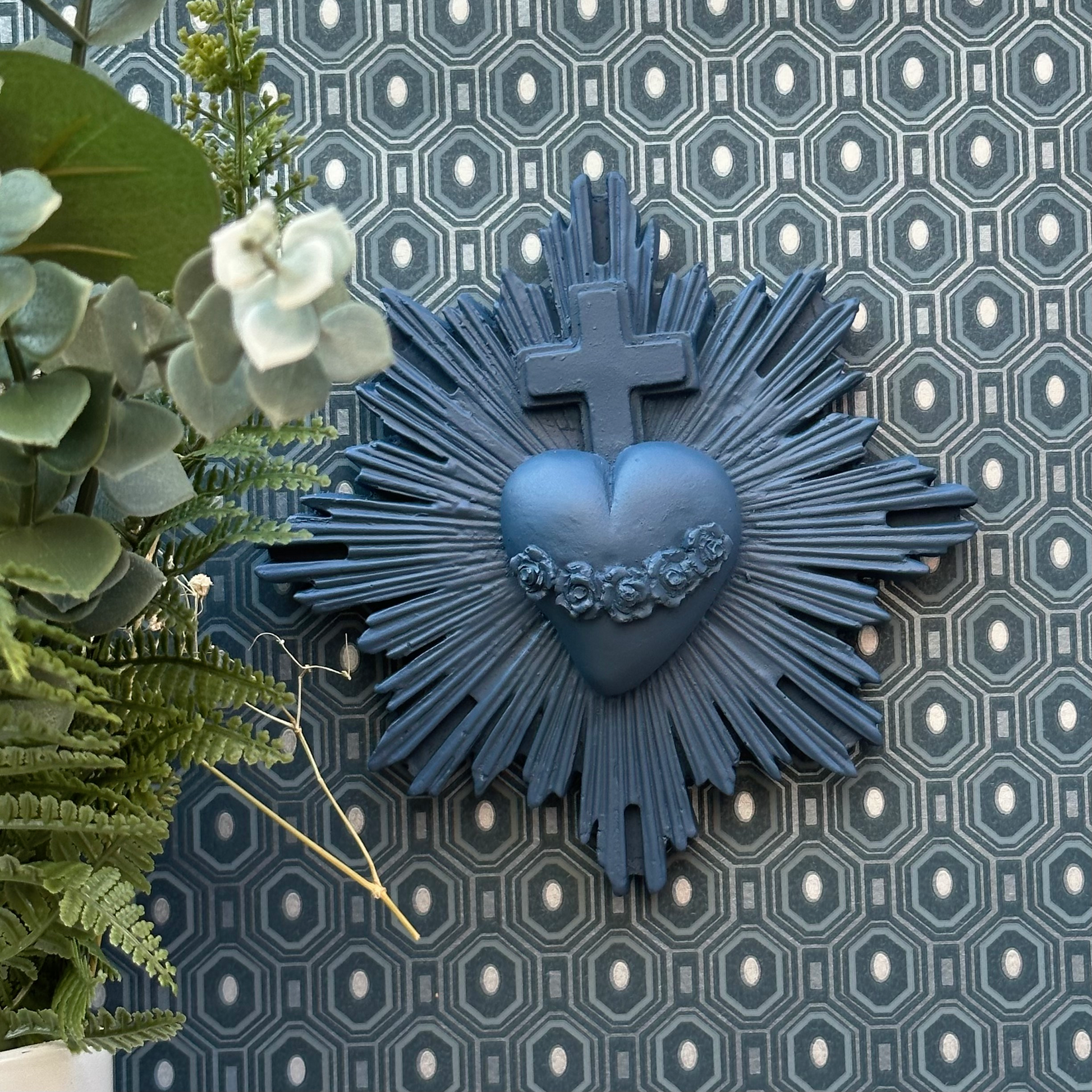 Ex-voto décoration murale Coeur Vital - Couleurs automne / hiver bleu outremer