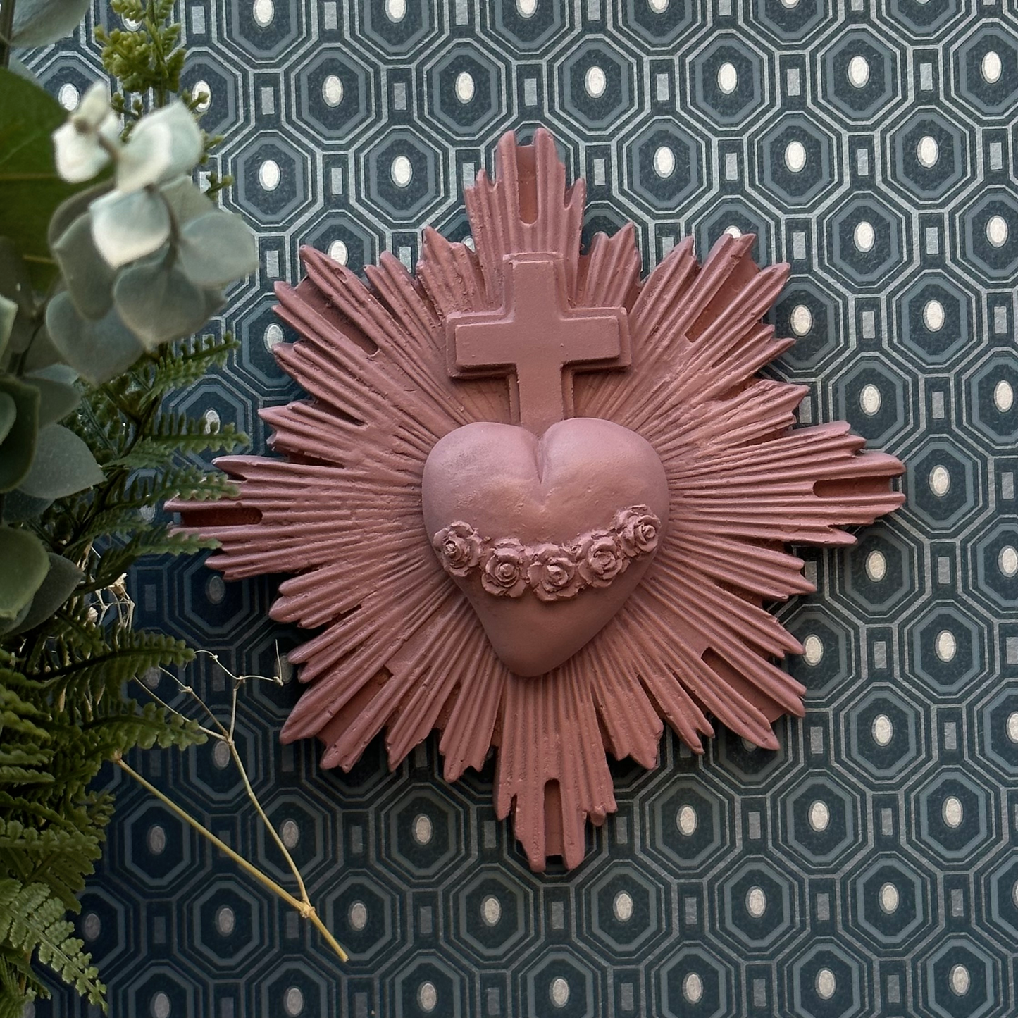 Ex-voto décoration murale Coeur Vital - Couleurs automne / hiver argile rose