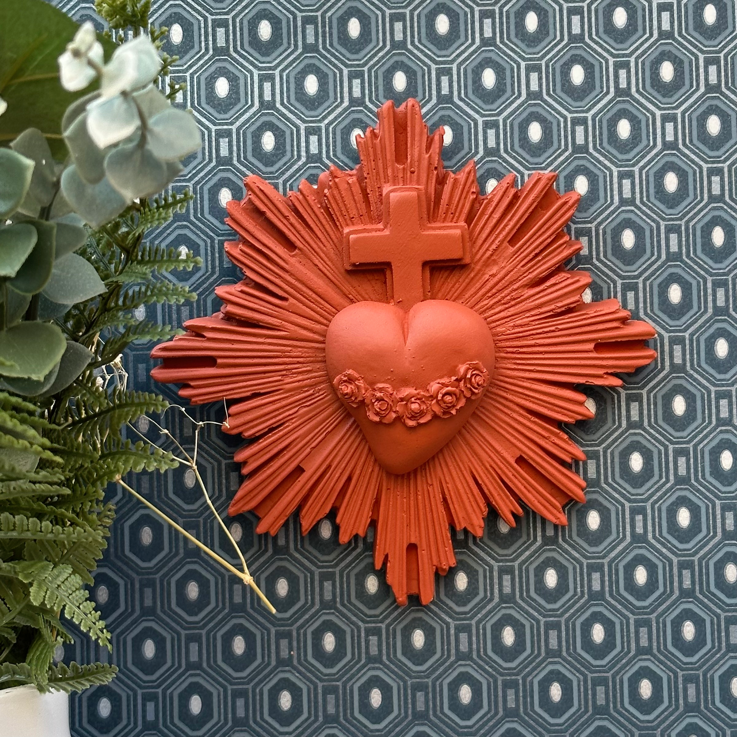 Ex-voto décoration murale Coeur Vital - Couleurs automne / hiver terracotta