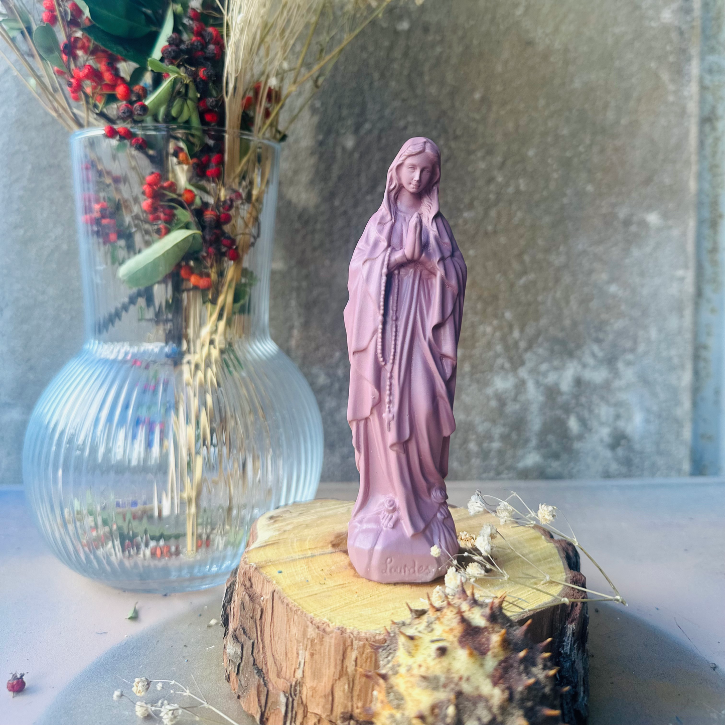 Statuette décoration d'intérieur Vierge Petite Marie Lourdes 12cm - couleurs automne |hiver argile rose