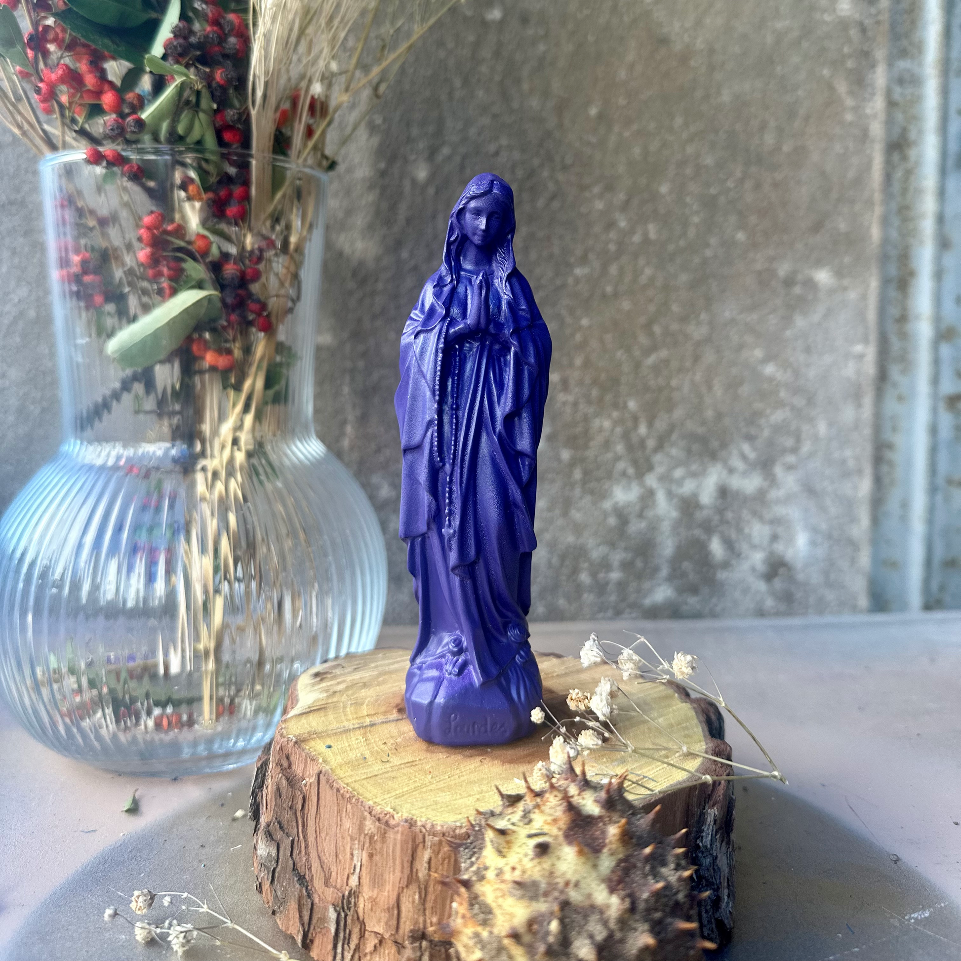 Statuette décoration d'intérieur Vierge Petite Marie Lourdes 12cm - couleurs automne |hiver violet