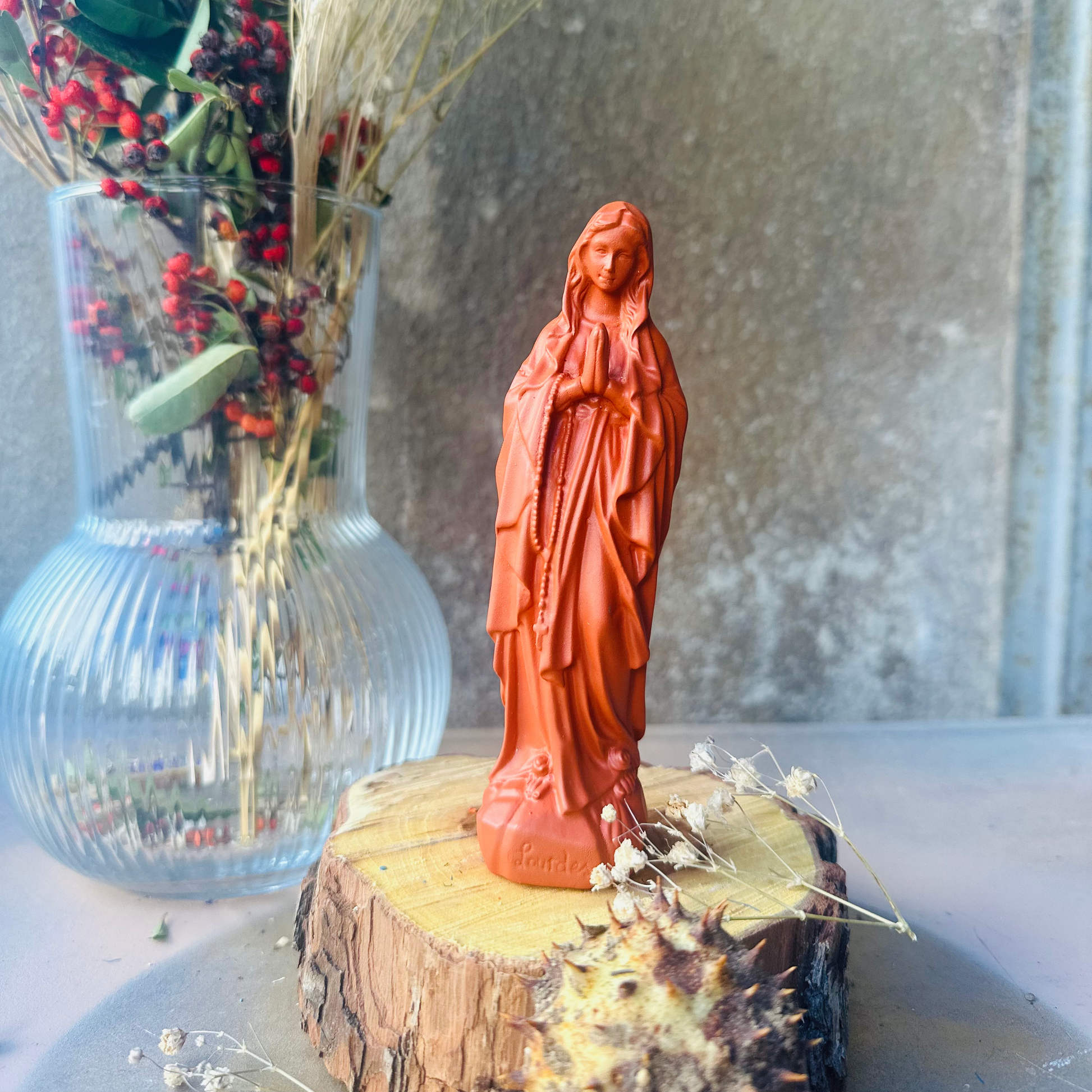 Statuette décoration d'intérieur Vierge Petite Marie Lourdes 12cm - couleurs automne |hiver terracotta