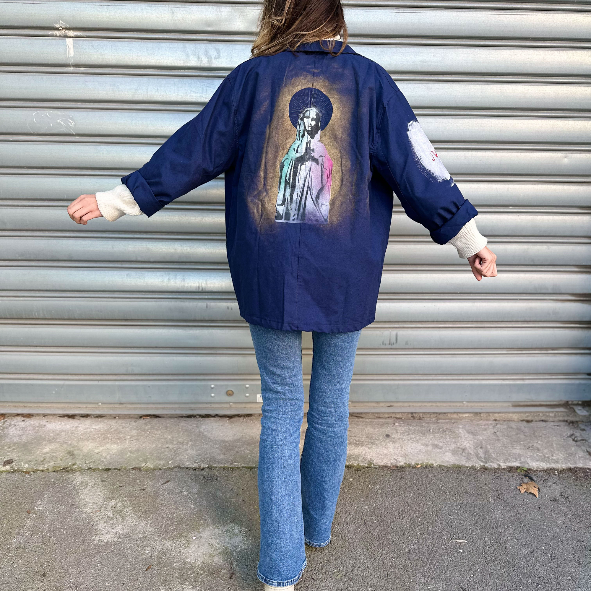 Veste bleu de chine la Vierge Marie bleu