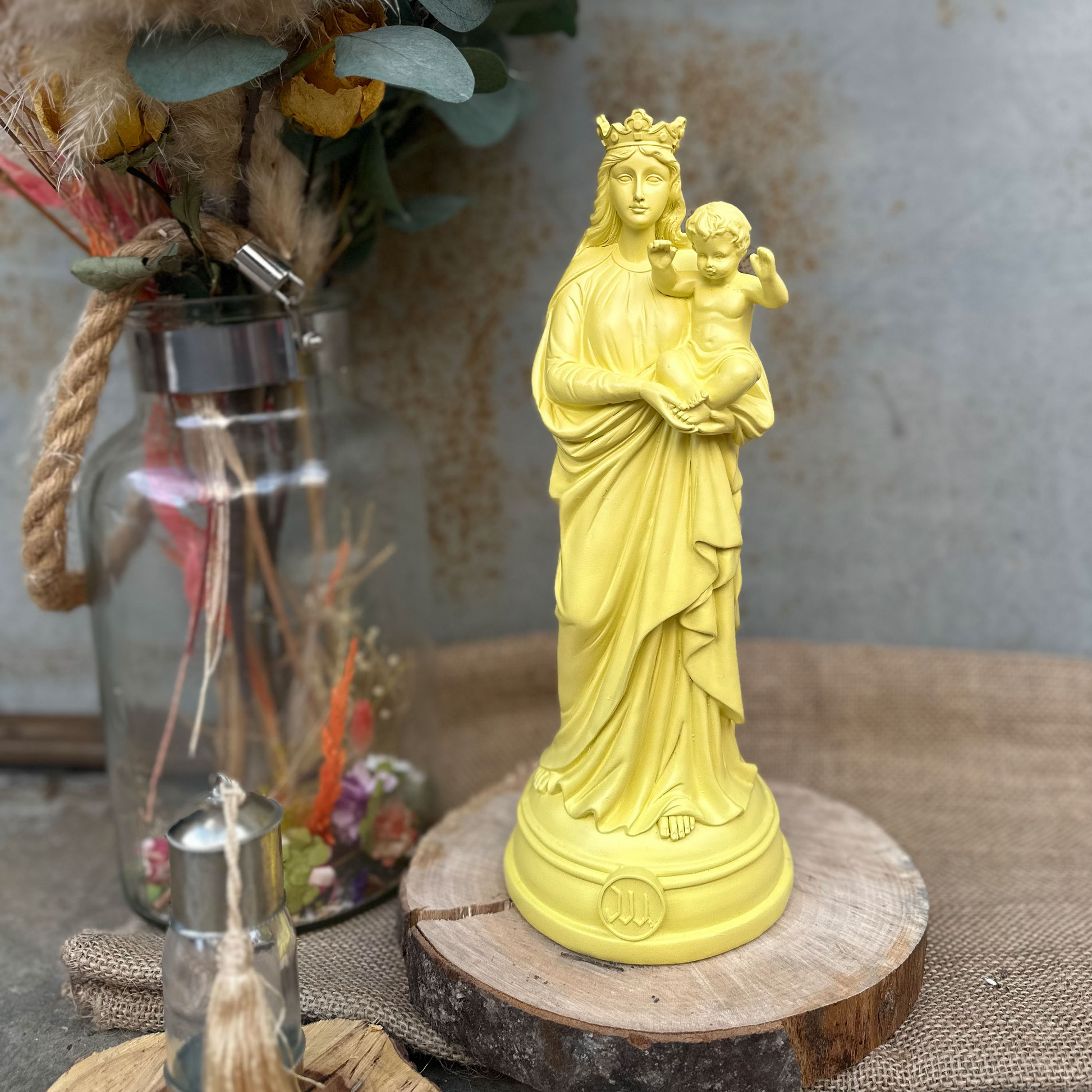 Statuette décoration d'intérieur Notre-Dame de la Garde, J'ai vu la Vierge de 30 cm -Couleurs Printemps | Été jaune citron