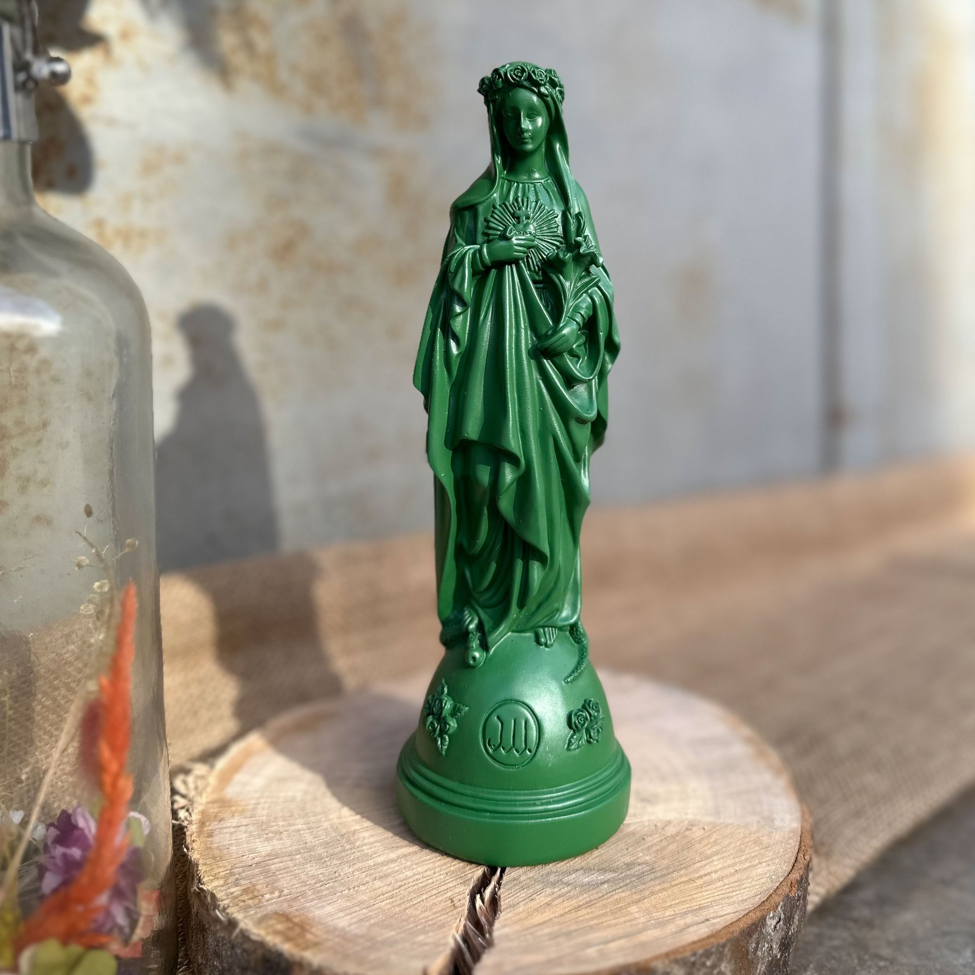Statuettes Marie aux Fleurs - couleurs Printemps | Été vert Jungle