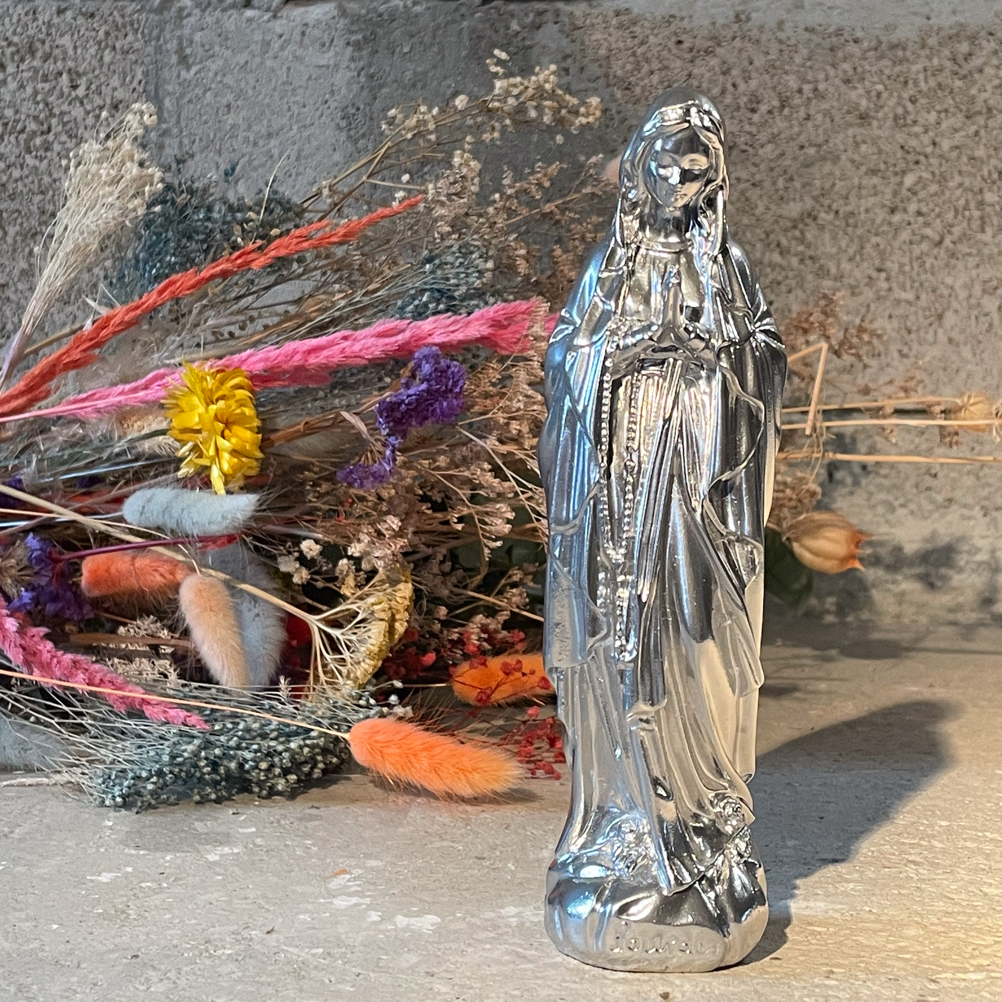 Statuette décoration d'intérieur Vierge Marie Lourdes argent