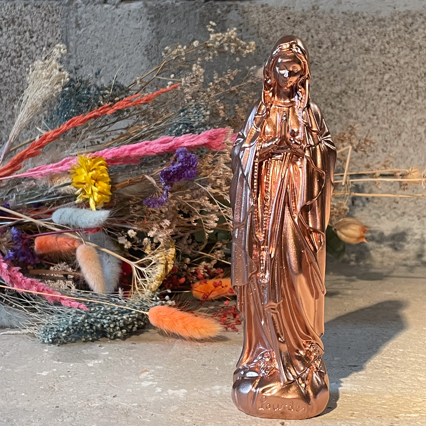Statuette décoration d'intérieur Vierge Marie Lourdes cuivre