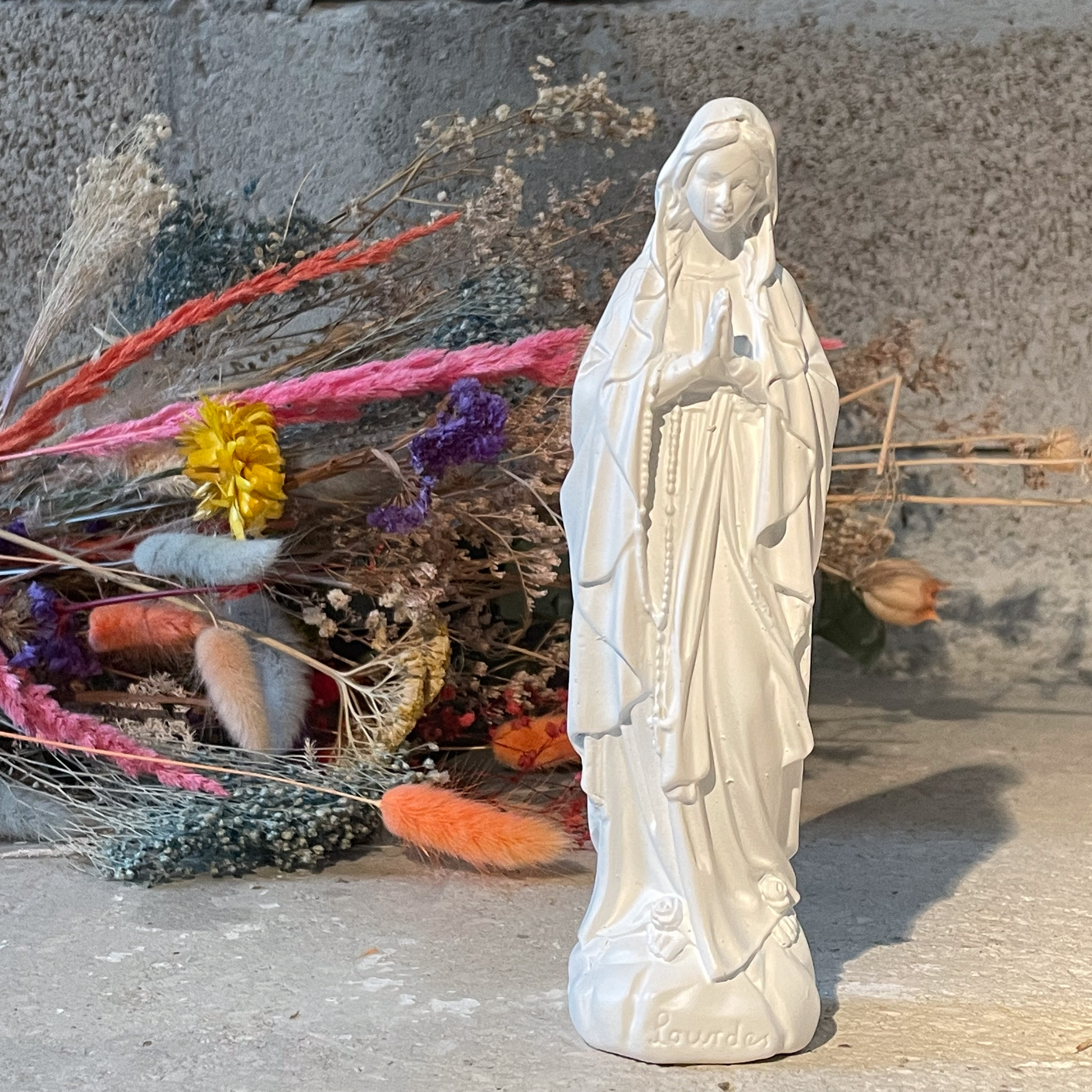 Statuette décoration d'intérieur Vierge Marie Lourdes lin