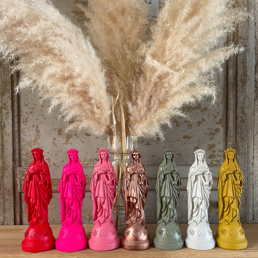 Statuettes of Mary with Flowers - timeless colors