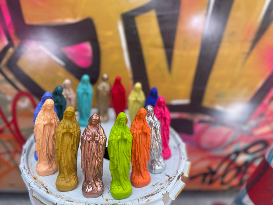 Statuette Vierge, Petite Marie Lourdes 12cm - couleurs intemporelles