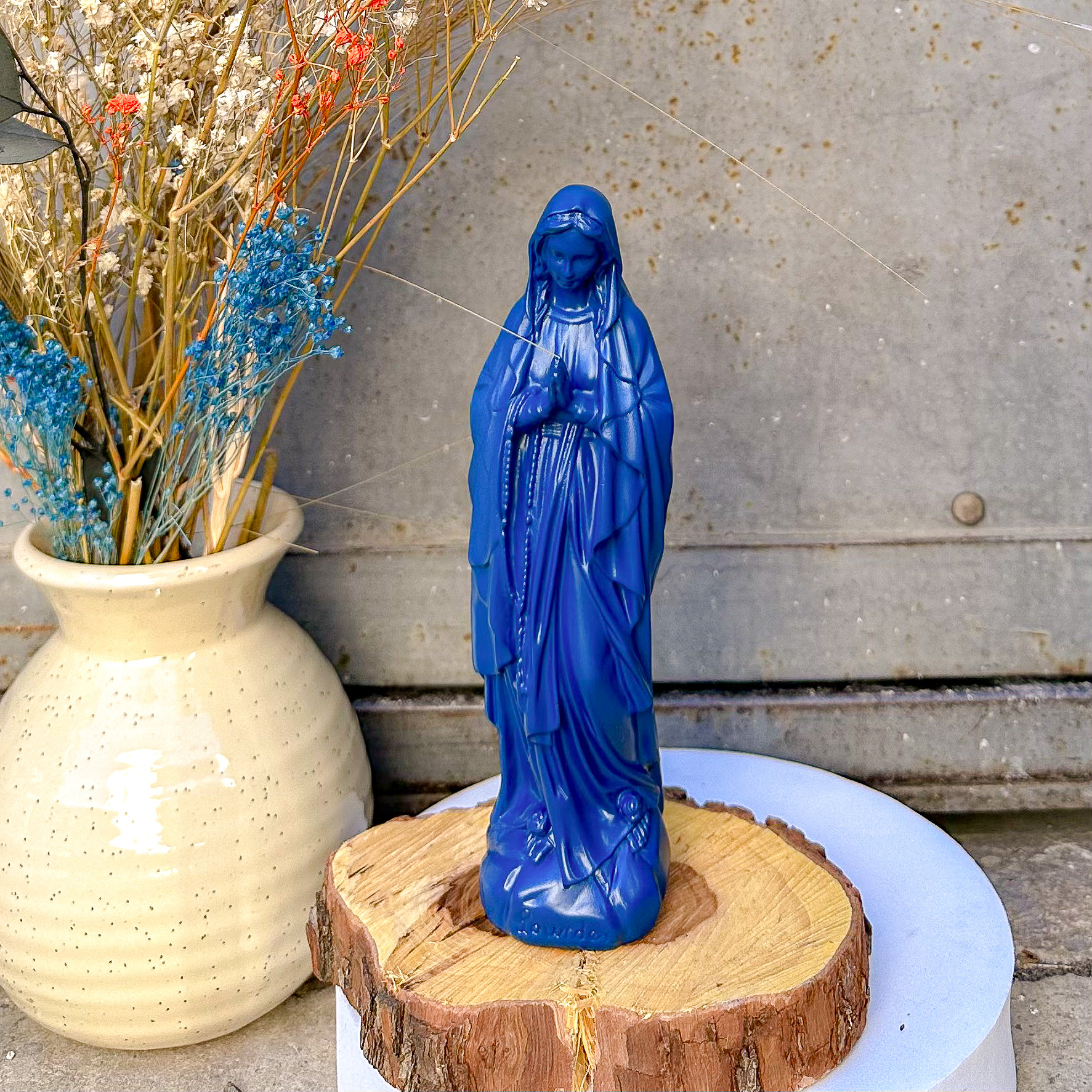 Statuette décoration d'intérieur Vierge Marie Lourdes 18 cm - couleurs automne | hiver bleu tornade