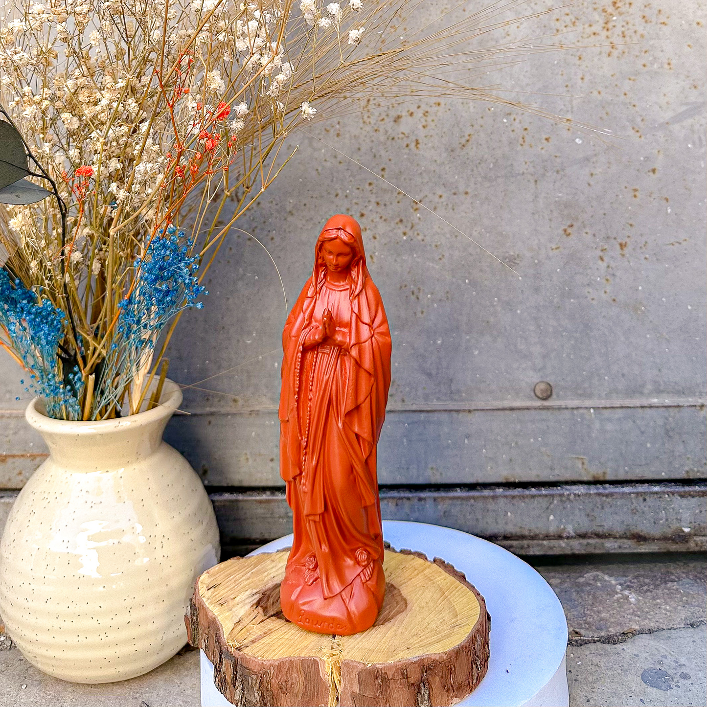 Statuette décoration d'intérieur Vierge Marie Lourdes 18 cm - couleurs automne | hiver terracotta