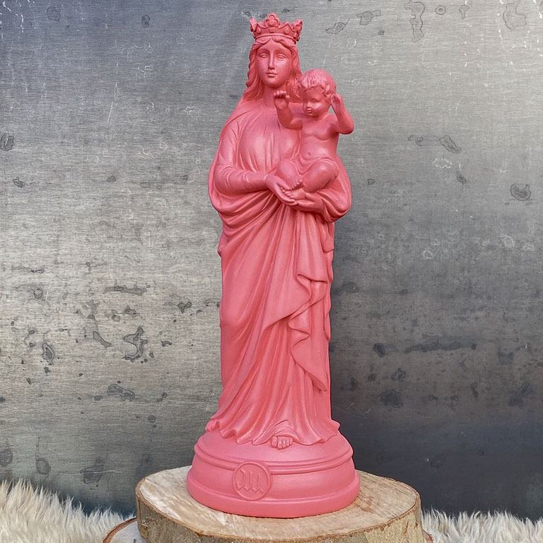 Statuette décoration d'intérieur Notre-Dame de la Garde, J'ai vu la Vierge de 30 cm rose bazooka