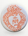 Round button badge 25 mm design I saw the Virgin, heart of Mary and ex-voto