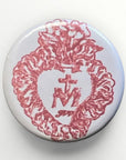 Round button badge 25 mm design I saw the Virgin, heart of Mary and ex-voto