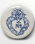 Round button badge 25 mm design I saw the Virgin, heart of Mary and ex-voto