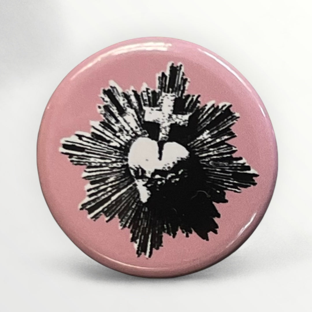 Round button badge 25 mm design I saw the Virgin, heart of Mary and ex-voto