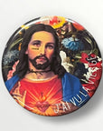 Round button badge 38 mm design Virgin, Jesus, ex-voto